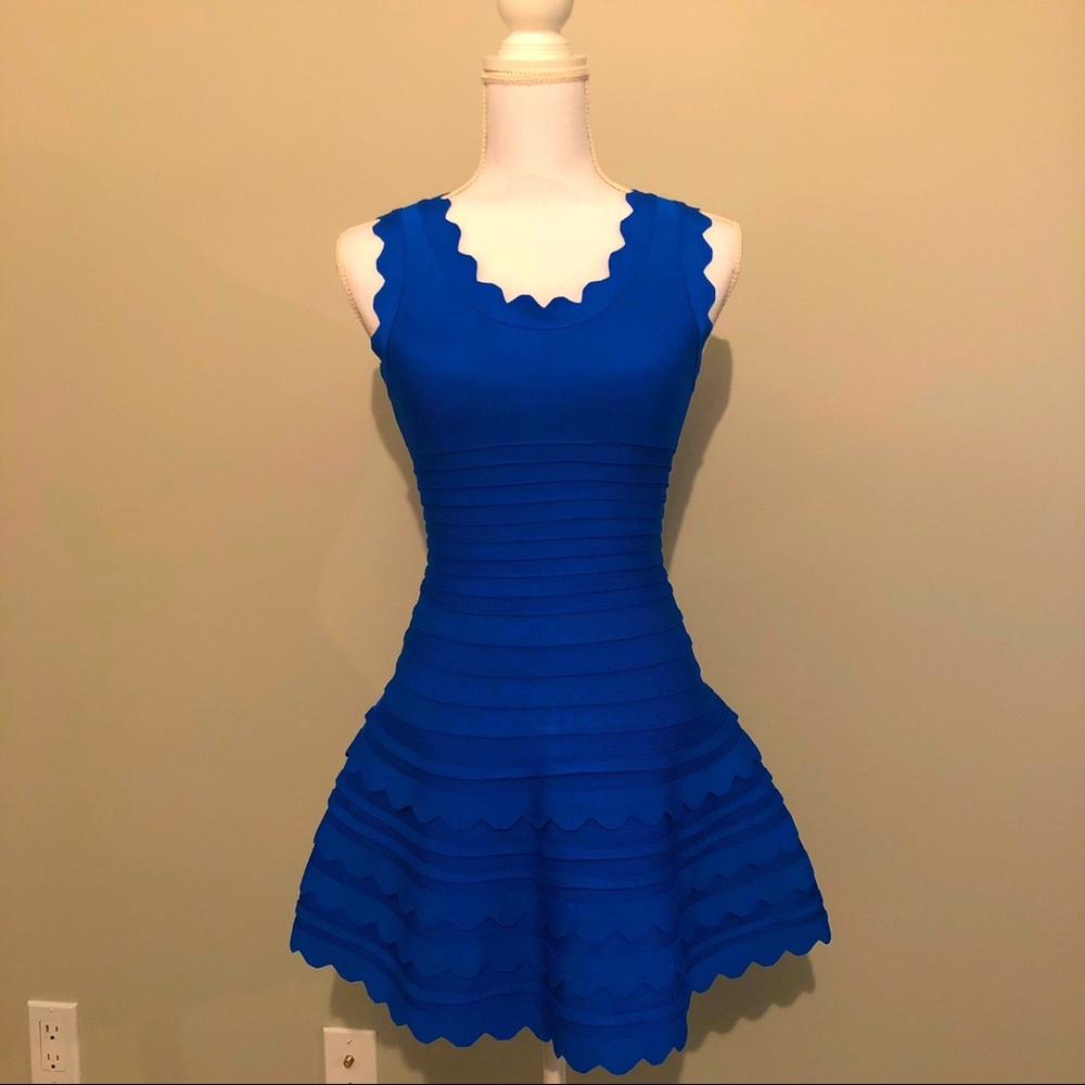 Blue Scalloped Bandage Dress, size small.